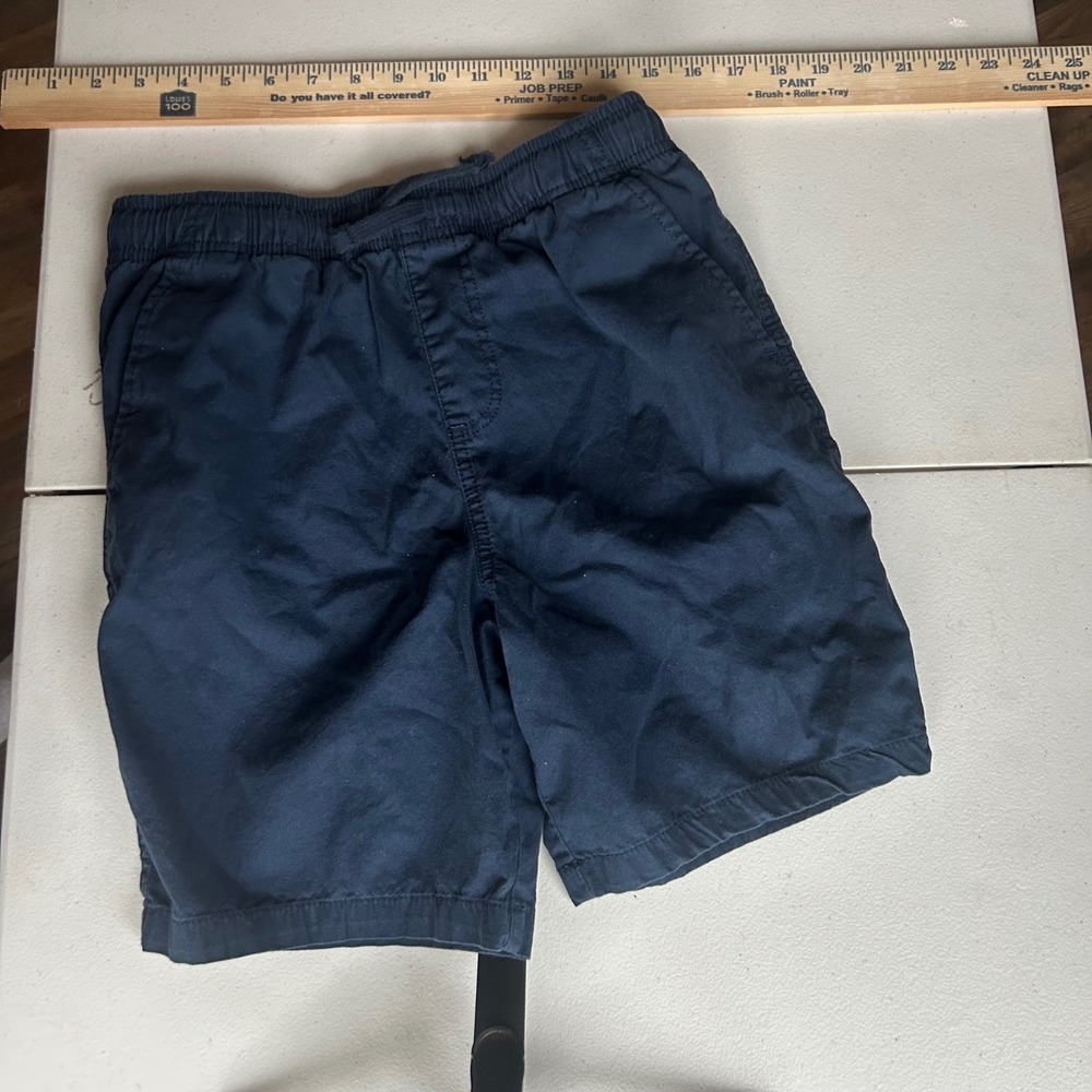 Lot 4 Pairs Boys Pull On Shorts Medium Navy Grey Khaki Tan Elastic Waist Cotton - Picture 10 of 11